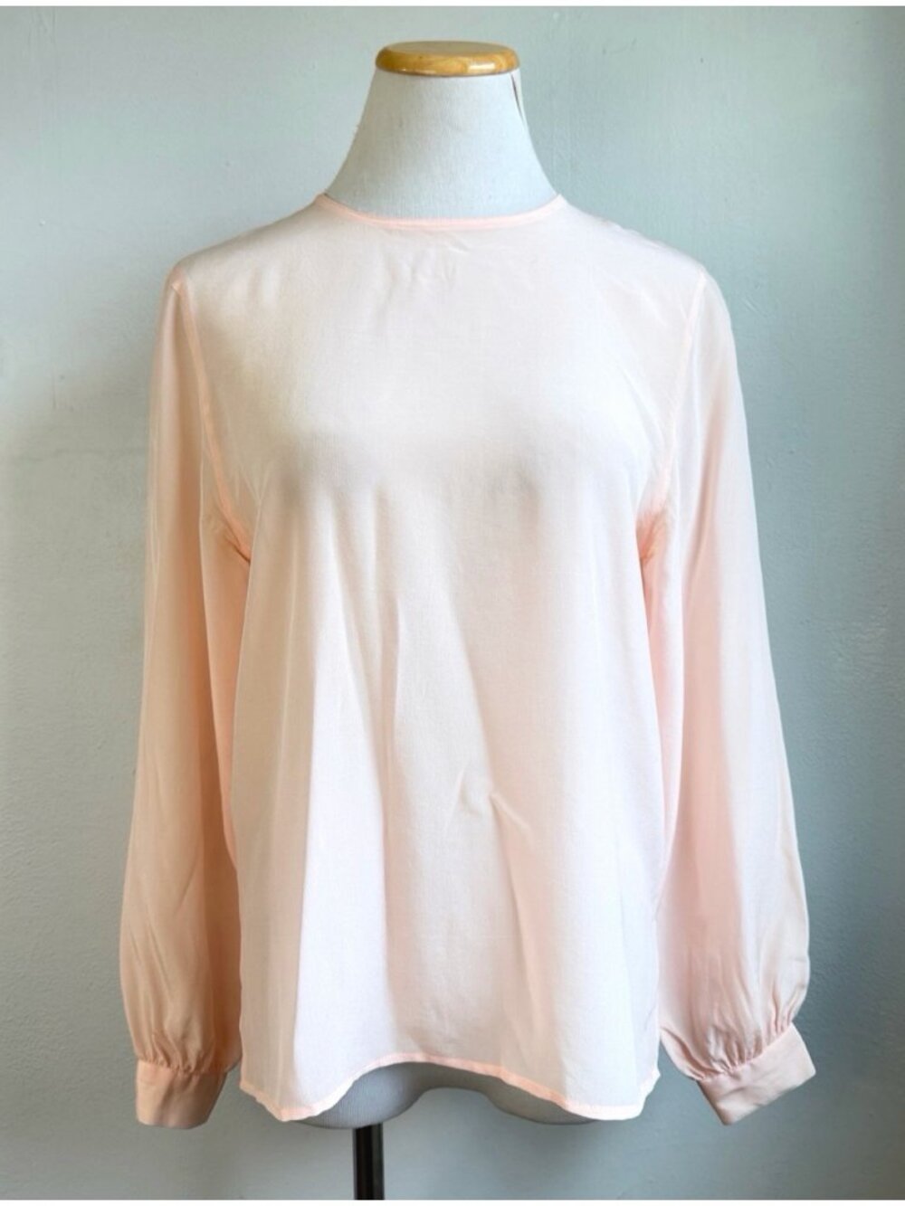 Vintage Pink Silk Blouse Size Medium 8 Boxy Cut Top Long Sleeve Shirt 1980s